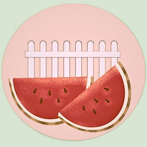 Logo for website shows white wooden fence pickets behind two slices of watermelon in the foreground to depict the site name, Watermelon and Picket fences